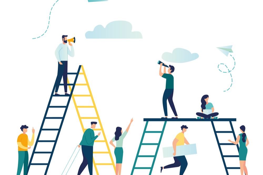 digital art of people climbing career ladders