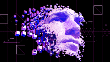 Cubes of artificial general intelligence forming a human face.