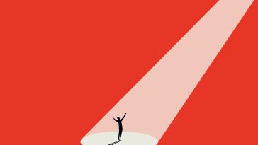 animated image of a person standing in a white spotlight against a red background employee spotlight